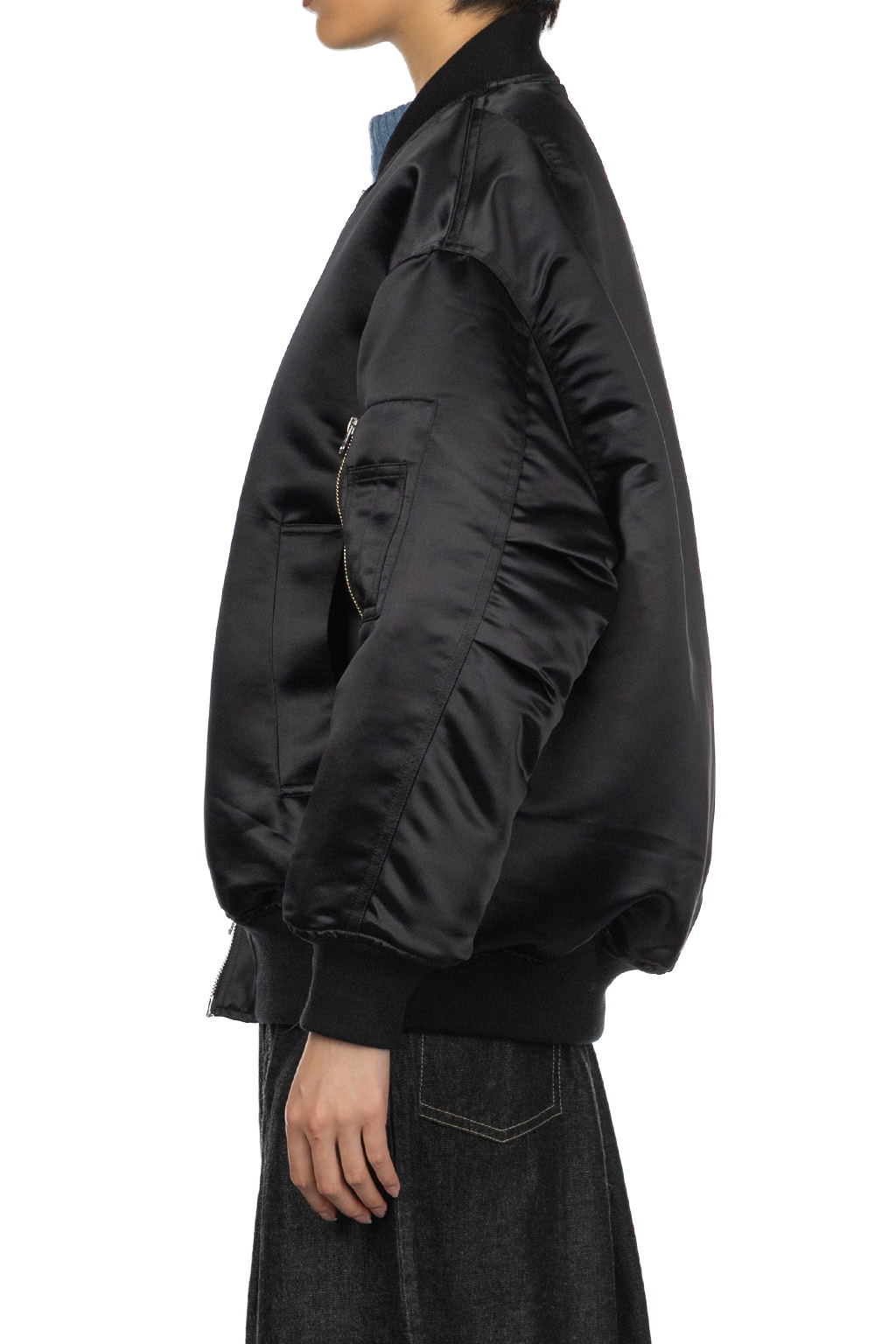 Manon - Heavy Satin Flight Jacket - Black